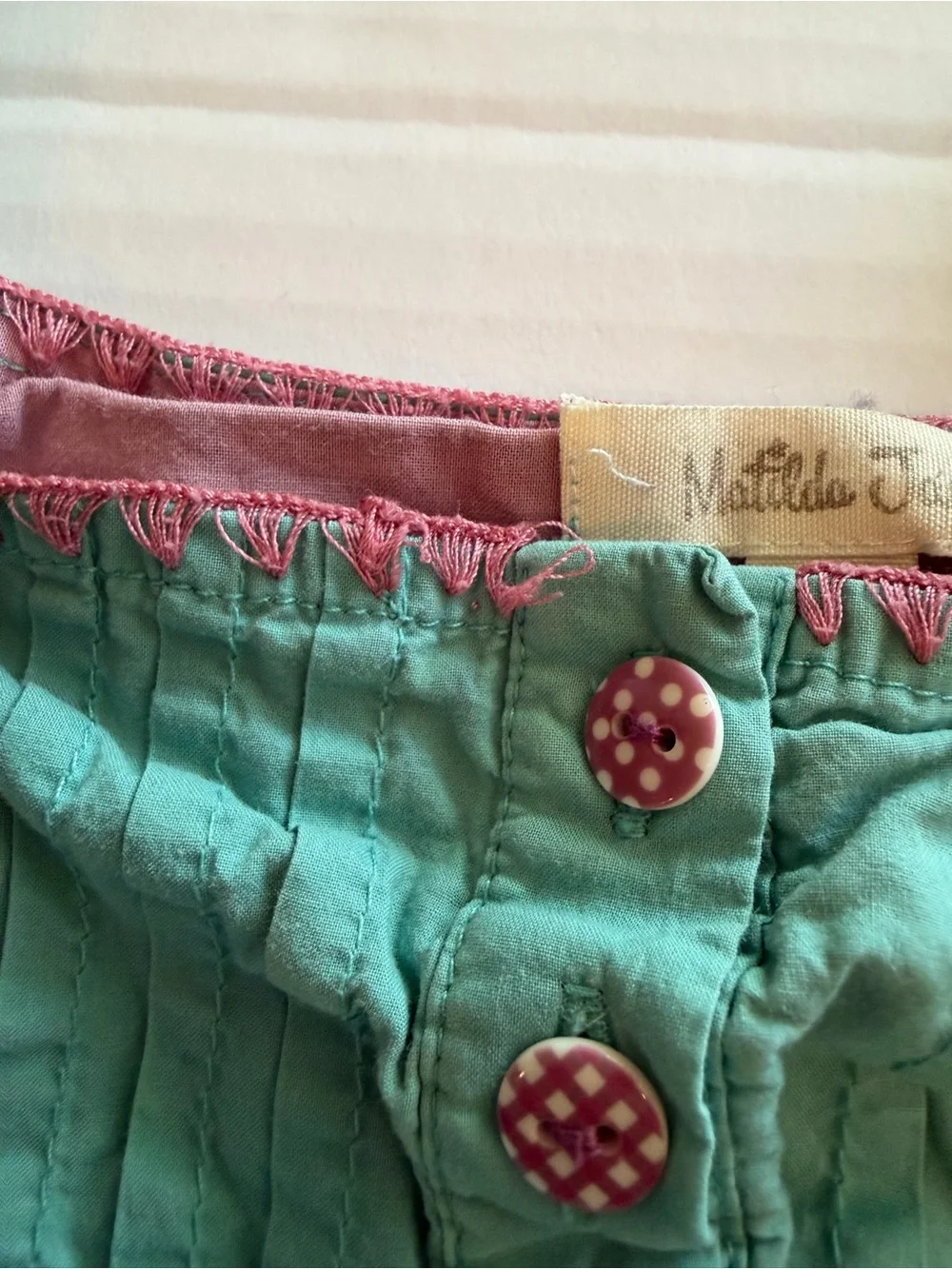 Matilda Jane Teal Dress with Pink Crochet Hem